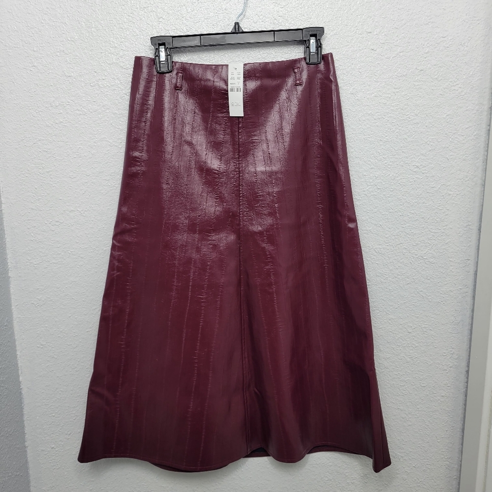 J. Crew Burgundy Faux Eel-skin Leather Midi Skirt - Picture 4 of 8